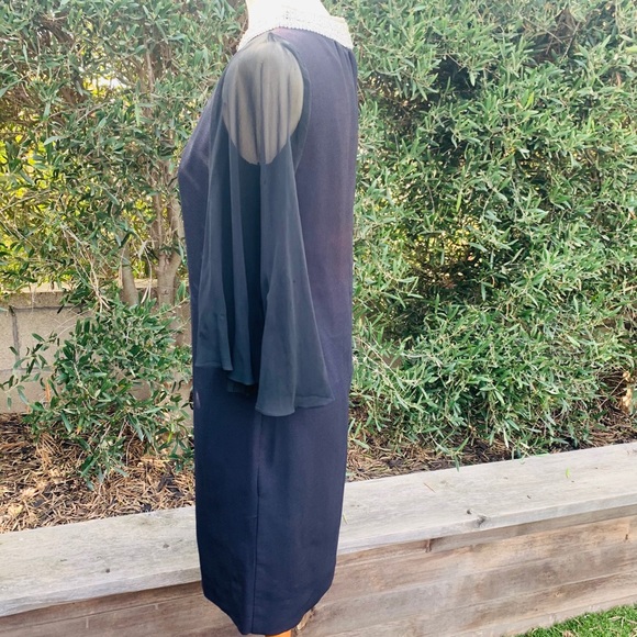 1960’s Black Mini Dress With Silver Brocade Neck - Picture 7 of 8